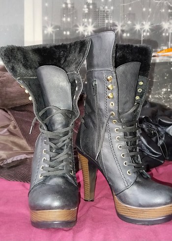 Gothic Deri Platform Topuklu Kadın Bot - Görsel 2