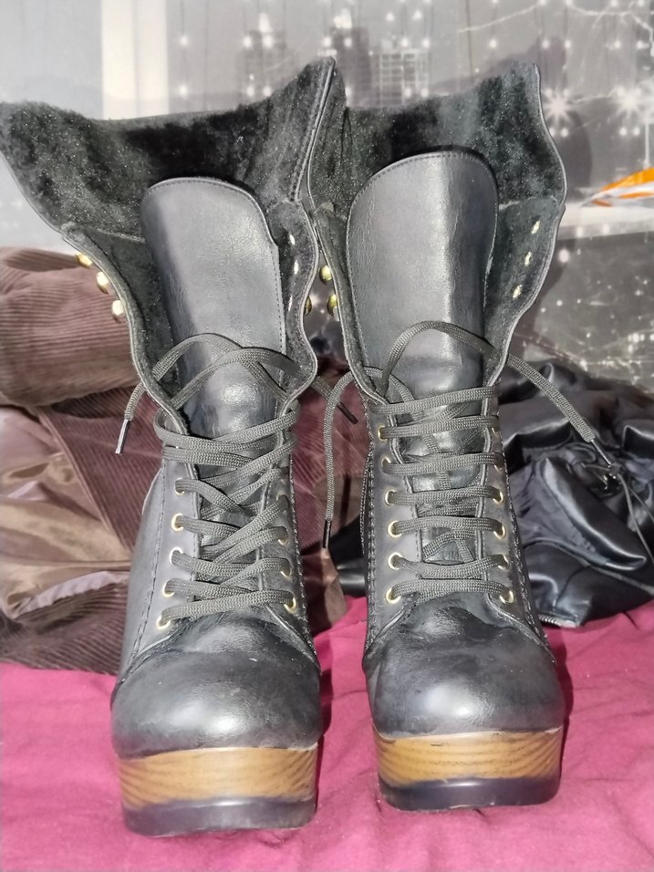 Gothic Deri Platform Topuklu Kadın Bot - Görsel 3