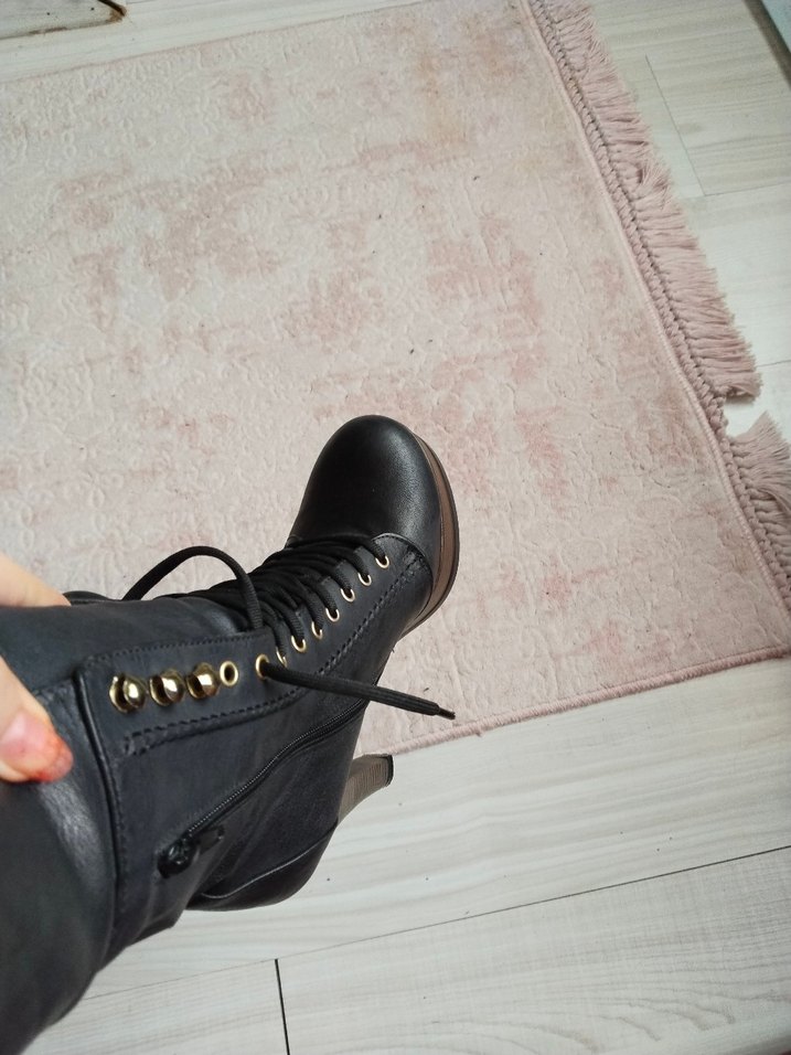 Gothic Deri Platform Topuklu Kadın Bot - Görsel 4