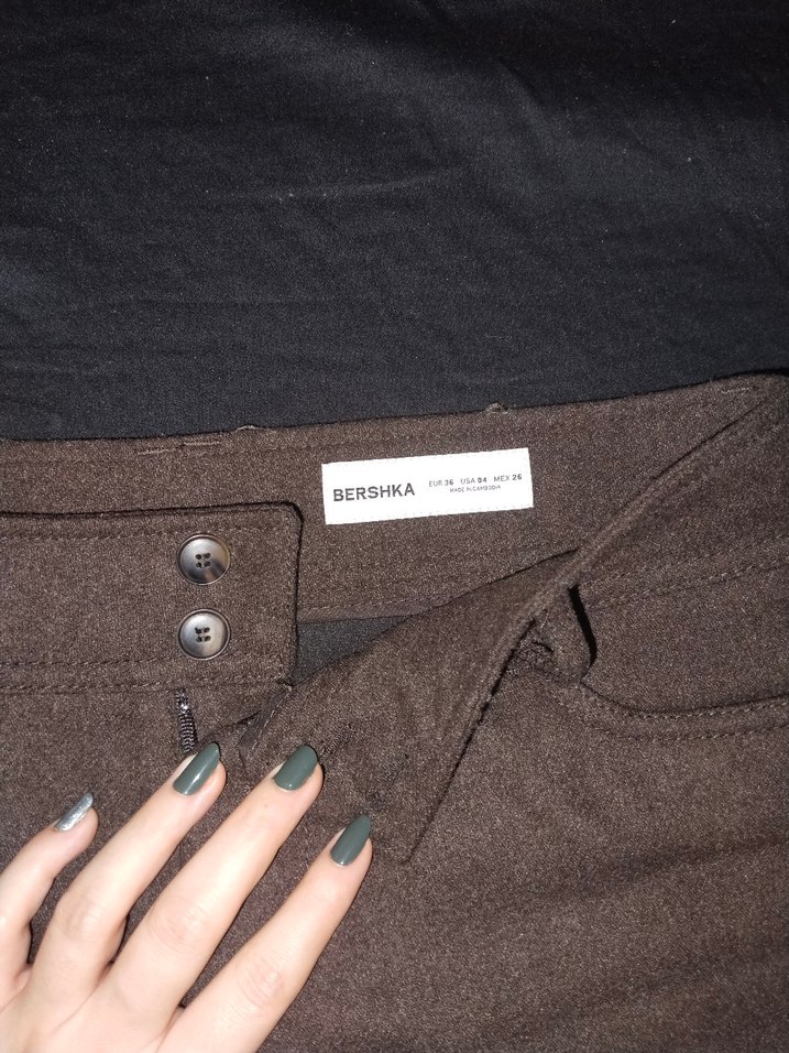 Düğmeli Kahverengi Mini şort - Görsel 5