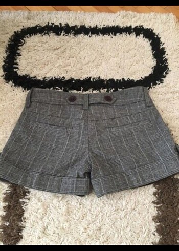Düğmeli Gri Ekose Mini Şort - Görsel 2