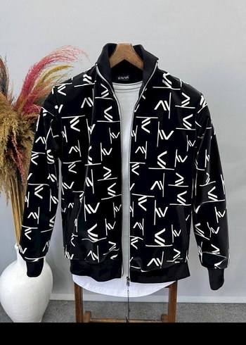 Siyah Baskılı Fermuarlı Erkek Ceket - Görsel 2