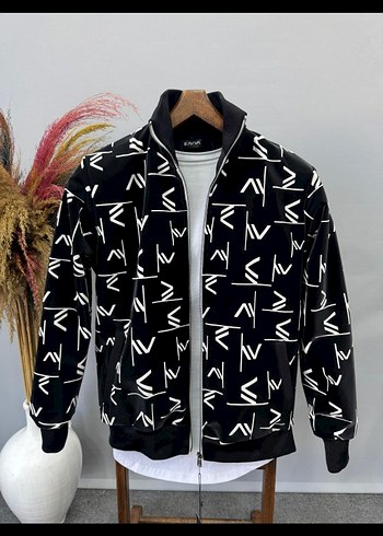 Siyah Baskılı Fermuarlı Erkek Ceket - Görsel 3