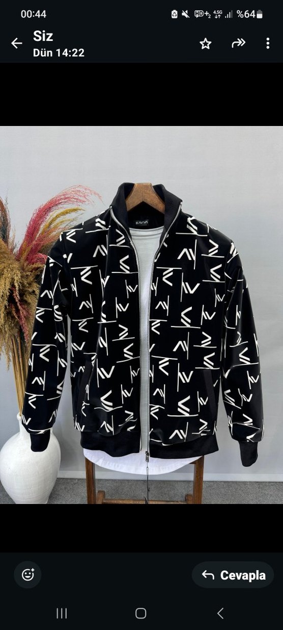 Siyah Baskılı Fermuarlı Erkek Ceket - Görsel 3