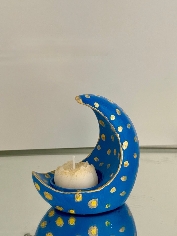 Mavi Ay Şeklinde Mumluk - Görsel 3