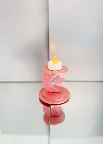 Beden Pembe Ay ve Yıldız Desenli LED Mumluk