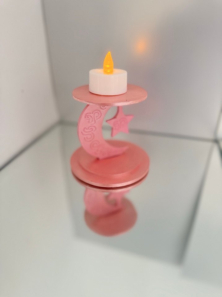 Pembe Ay ve Yıldız Desenli LED Mumluk - Görsel 2