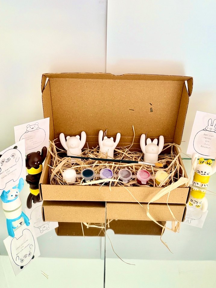 Boyanabilir Taş Kartvizitlik 3 lü Figür Boyama Seti - Görsel 3