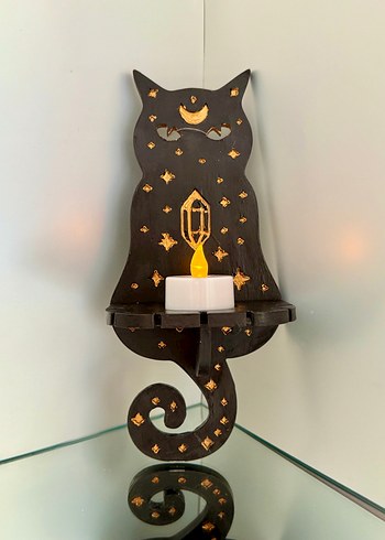 Siyah Kedi Figürlü Mumluk Raf - Görsel 2