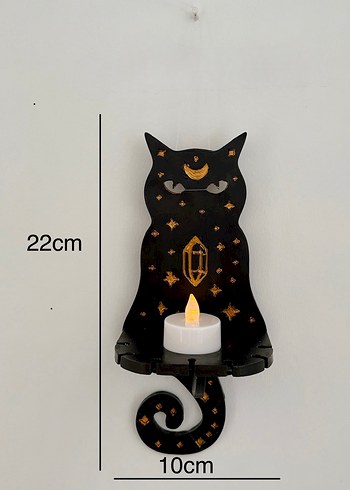 Siyah Kedi Figürlü Mumluk Raf - Görsel 3