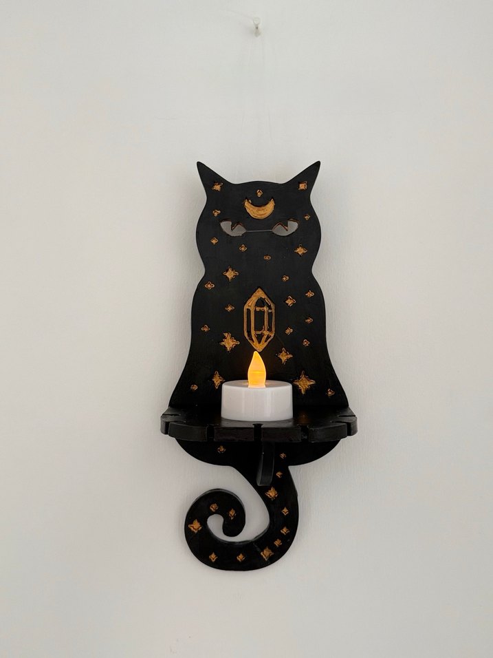 Siyah Kedi Figürlü Mumluk Raf - Görsel 5