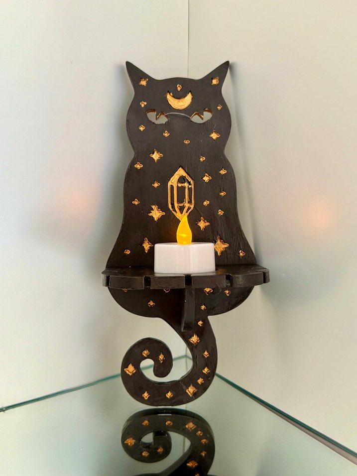 Siyah Kedi Figürlü Mumluk Raf - Görsel 2