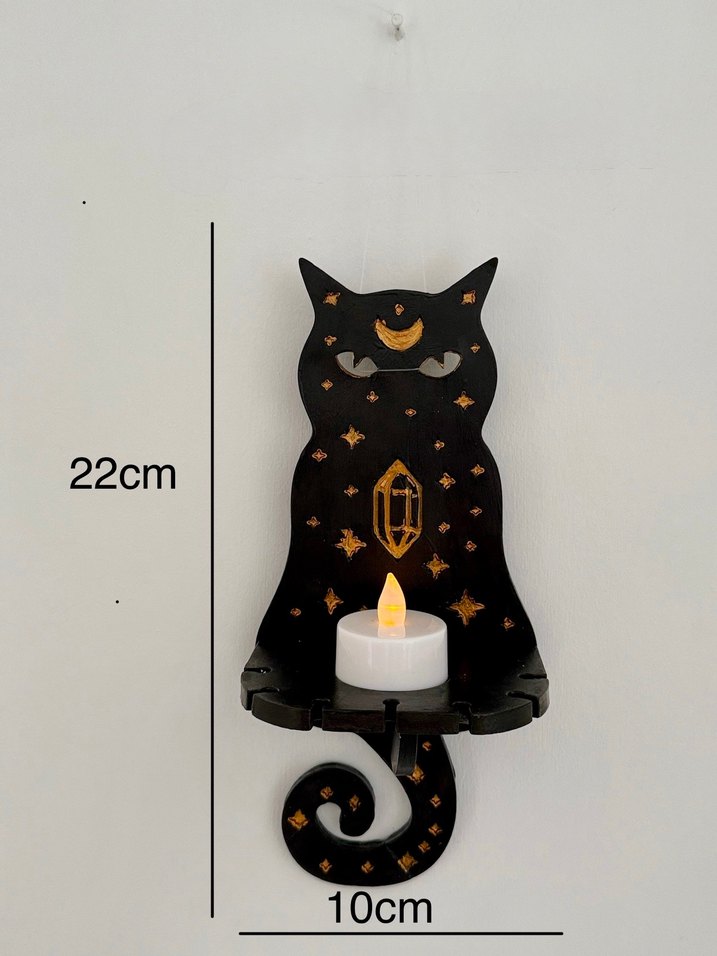 Siyah Kedi Figürlü Mumluk Raf - Görsel 3