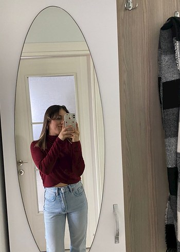 Trendyol & Milla Bordo Yüksek Yakalı Uzun Kollu Crop Top