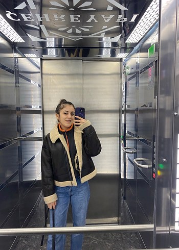 Kürklü Kahverengi Deri Kadın Ceket - Görsel 3