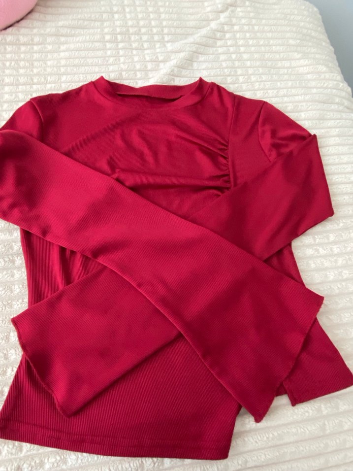 Koyu Kırmızı Drapeli Uzun Kollu Bluz - Görsel 2