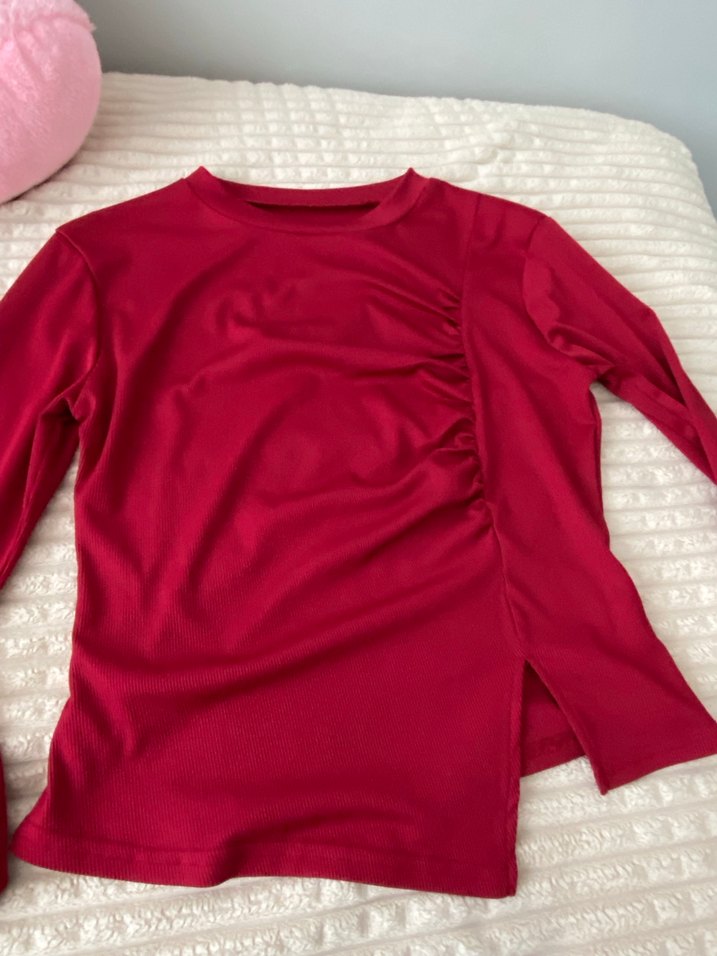Koyu Kırmızı Drapeli Uzun Kollu Bluz - Görsel 3