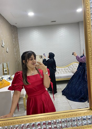 Parlak Kırmızı Midi Abiye Elbise