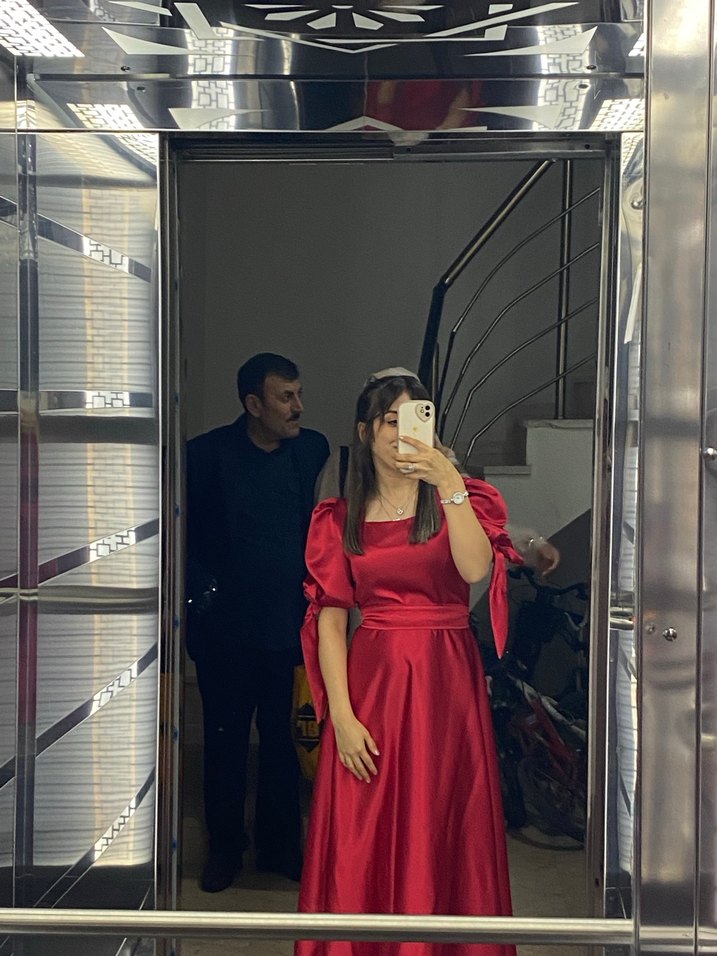 Parlak Kırmızı Midi Abiye Elbise - Görsel 2