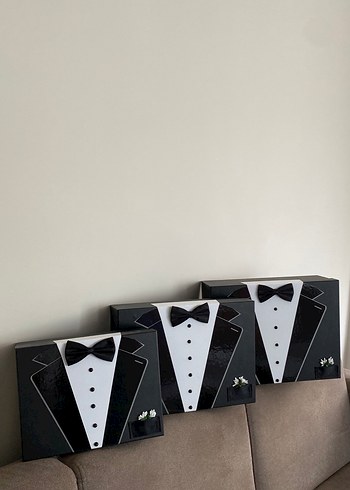  Beden Damat Bohçası için Smokin Model 3lü Çeyiz Kutu Seti