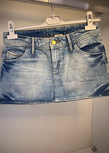 Bağlamalı Açık Mavi Mini Denim Etek