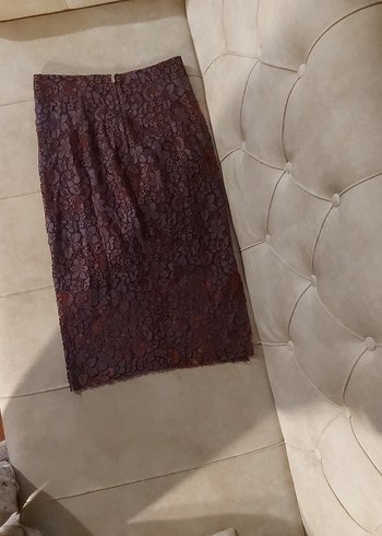 Dantel Detaylı Kahverengi Kalem Etek