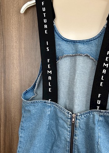 Kadın Mavi Denim Askılı Tulum - Görsel 4