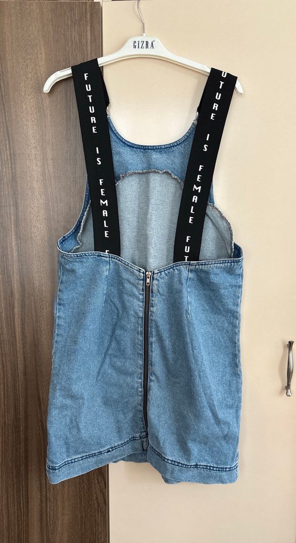 Kadın Mavi Denim Askılı Tulum - Görsel 3