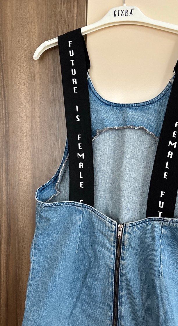 Kadın Mavi Denim Askılı Tulum - Görsel 4