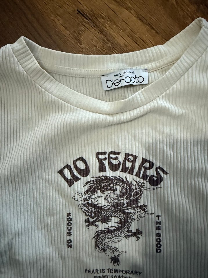 Kızlar için Kısa Kollu Bej Baskılı Tişört - Görsel 2