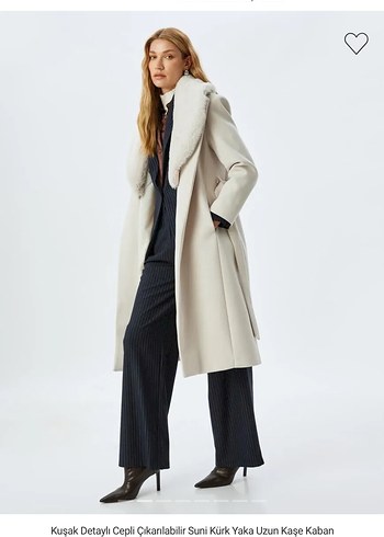 Kuşak Detaylı Cepli Çıkarılabilir Suni Kürk Yaka Kaban - Görsel 2