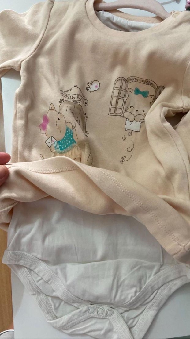 Uzun Kollu Bej Kız Bebek Body - Görsel 4