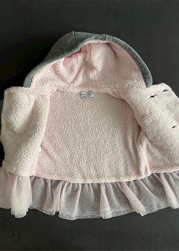 Kapüşonlu, Düğmeli Kız Çocuk Gri Ceket - Görsel 4