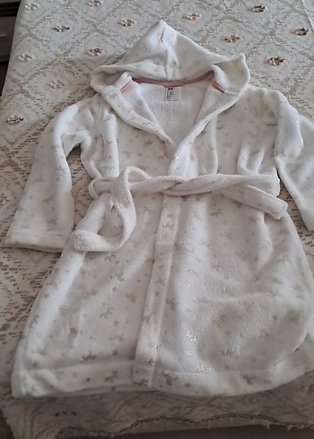 H&M Nakışlı Beyaz Kız Çocuk Sabahlık