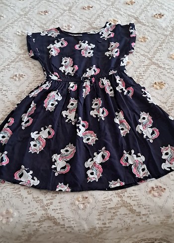 Kız Çocuk Çok Renkli Unicorn Desenli Elbise