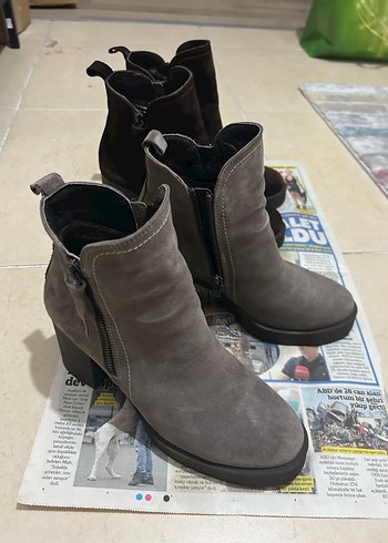 Tergan Hakiki Süet Deri Topuklu Kadın Bot - Görsel 7