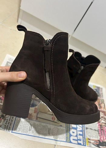 Tergan Hakiki Süet Deri Topuklu Kadın Bot - Görsel 7