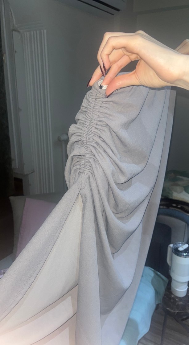 Gri Midi Hamile Drapeli Etek - Görsel 4