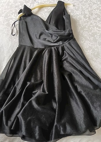 Siyah V Yaka Drapeli Midi Elbise - Görsel 5