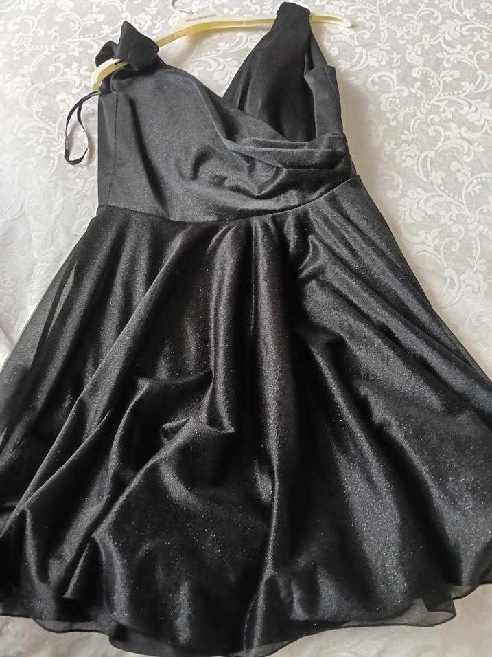 Siyah V Yaka Drapeli Midi Elbise - Görsel 5