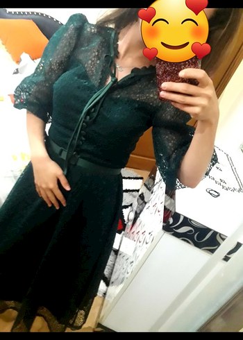 Yeşil Dantel Detaylı Gotik Midi Elbise