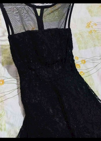 Dantel İşlemeli Siyah Uzun Abiye Elbise