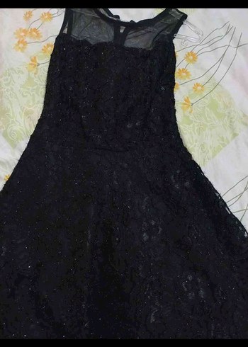 34 Beden Dantel İşlemeli Siyah Uzun Abiye Elbise