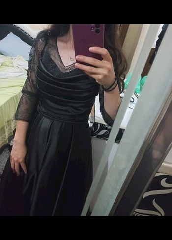 Siyah Drapeli V Yaka Midi Gotik Elbise