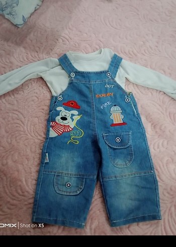 Nakışlı Mavi Erkek Çocuk Denim Salopet