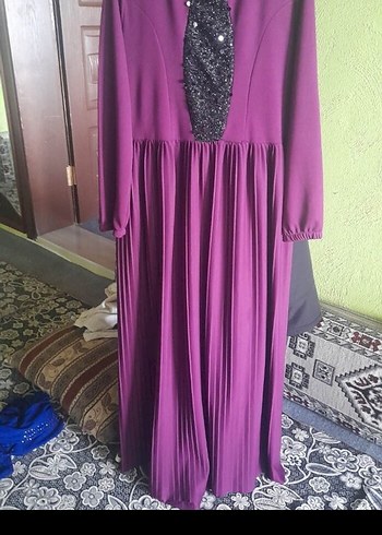 Kadın Mor Piliseli Uzun Abiye Elbise