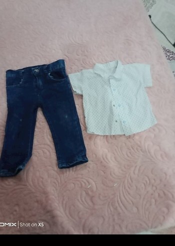 Erkek Bebek Kot Pantolon ve Kısa Kollu Gömlek Seti