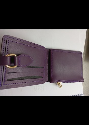 Koyu Mor Deri Kadın Cüzdanı Tokalı - Görsel 3