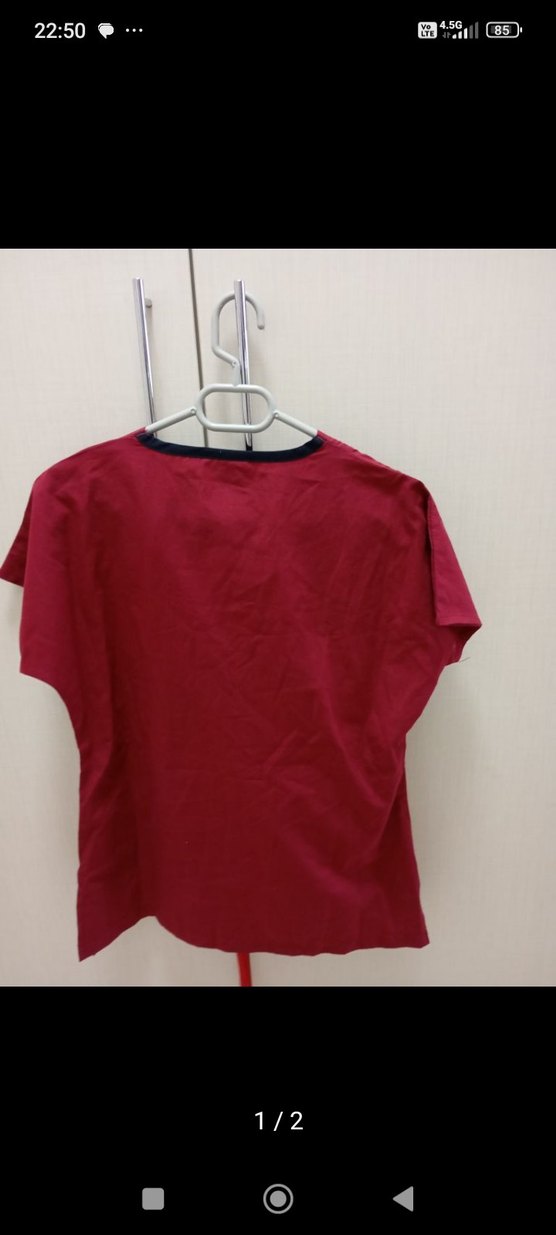 Bordo V Yakalı Kadın Kısa Kollu ikili takım scrubs - Görsel 2