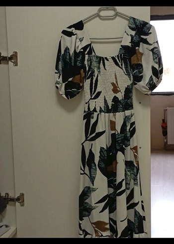 Drapeli Uzun Bohem Desenli Elbise - Görsel 2